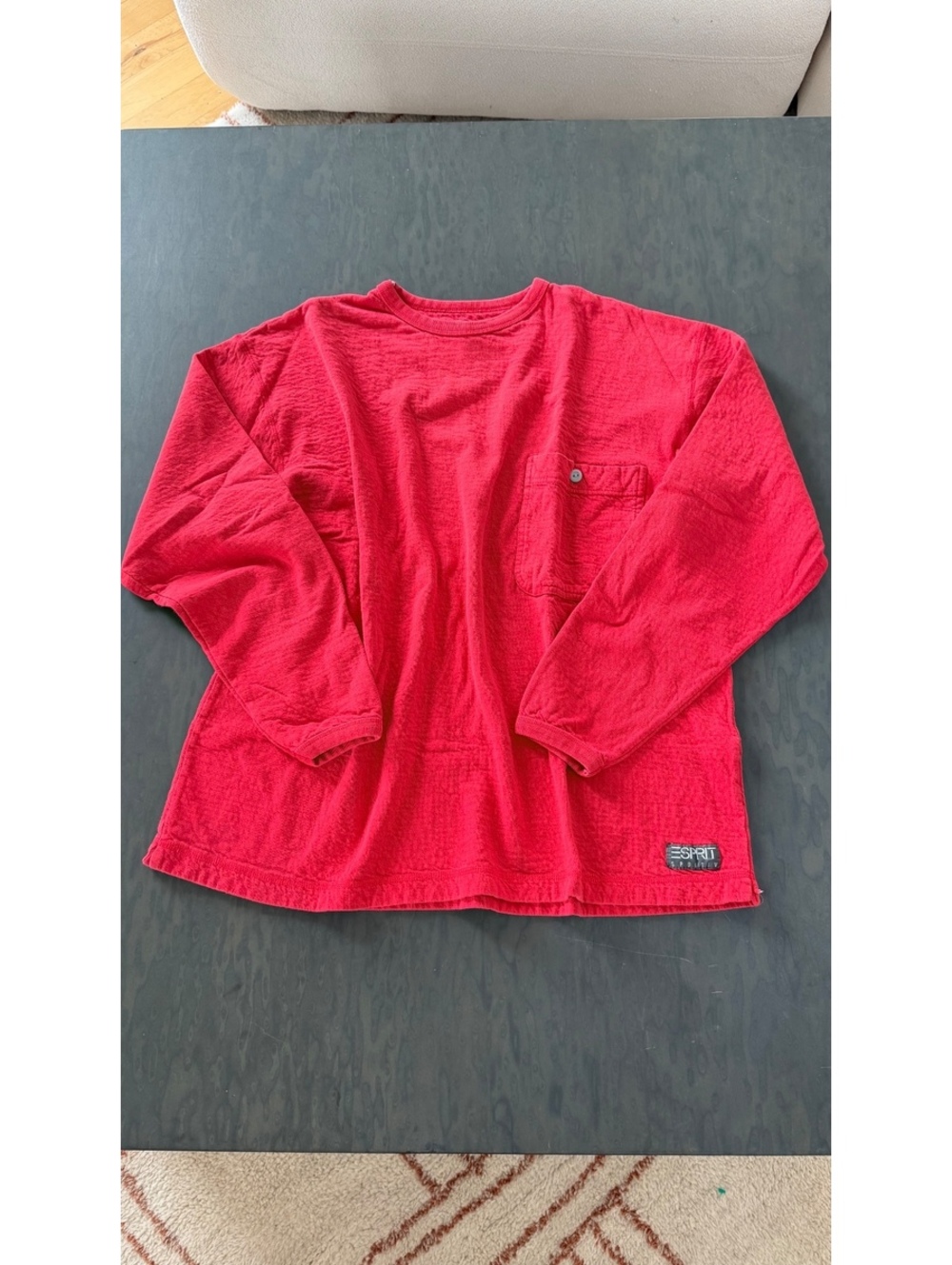 Esprit Red Long Sleeve Crew Neck Shirt with Chest Pocket